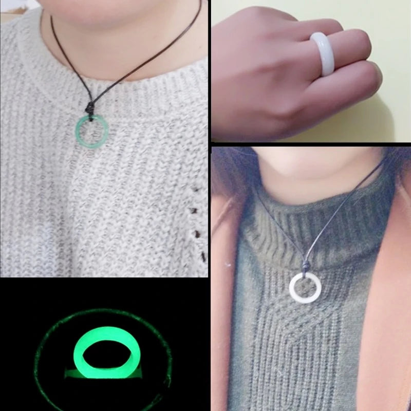 Rarely 8mm Wide Natural Fluorite luminous Stone Glow in Dark Ring Fine Jewelry