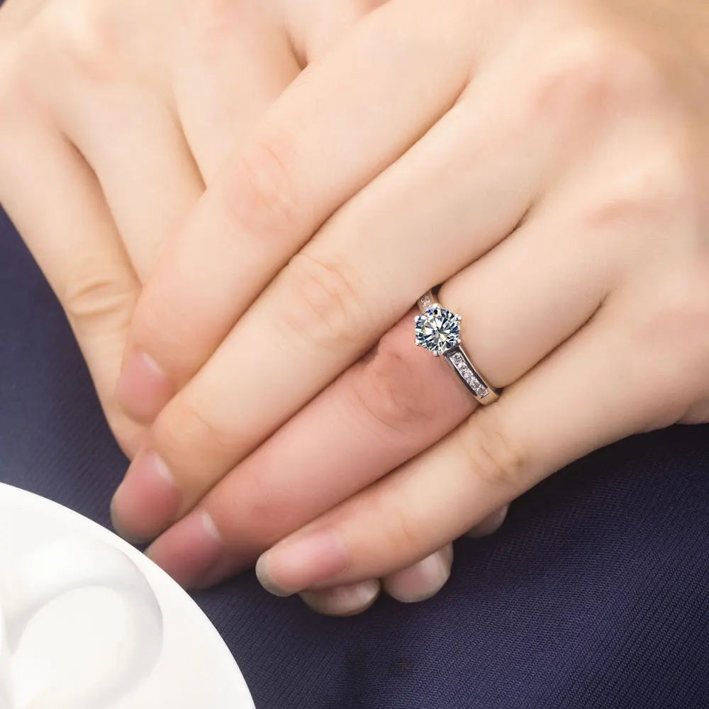 Solid 14K White Gold AU585 Fine 1CT Natural Moissanite Diamond Engagement Ring For Woman Perfect Birthday Gift For Girl Friend