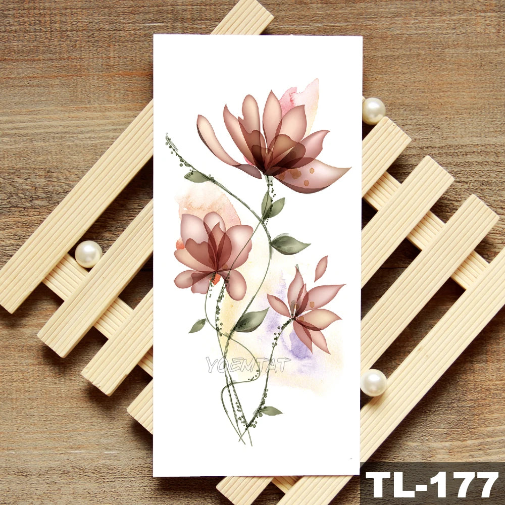 Lotus Peony Rose Flowers Waterproof Temporary Tattoo Sticker Minimalist Flash Tattoos Body Art Fake Arm tatoo Women