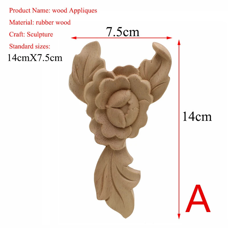 VZLX New Flower Wood Carving Natural Wood Appliques for Furniture Cabinet Unpainted Wooden Mouldings Decal Decorative Figurine