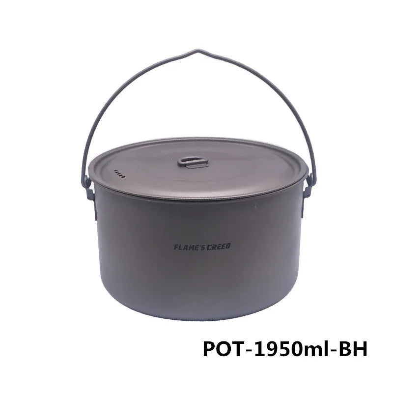 FLAME'S CREED 1100ml 1950ml Ultralight Outdoor Camping Titanium Pot & pan Cooking Pot fry pan Titanium Cookware Sets Pot