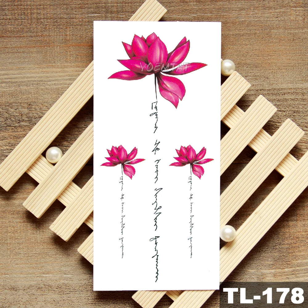Lotus Peony Rose Flowers Waterproof Temporary Tattoo Sticker Minimalist Flash Tattoos Body Art Fake Arm tatoo Women