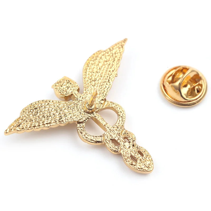 3 Colors Caduceus Large Brooches 3.2CM Brooch Badges Lapel Pin Men Rod Of Asclepius Emergency Crystal Brooch For Medical Staff