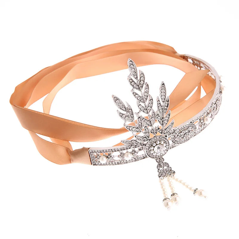 Art Deco Women 1920s Vintage Bridal Headpiece Costume Hair Accessories Flapper Great Gatsby Leaf Medallion Pearl Headband