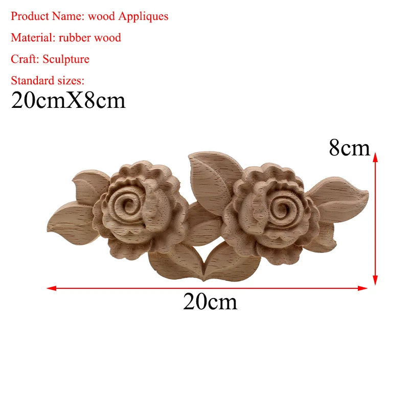 VZLX New Flower Wood Carving Natural Wood Appliques for Furniture Cabinet Unpainted Wooden Mouldings Decal Decorative Figurine