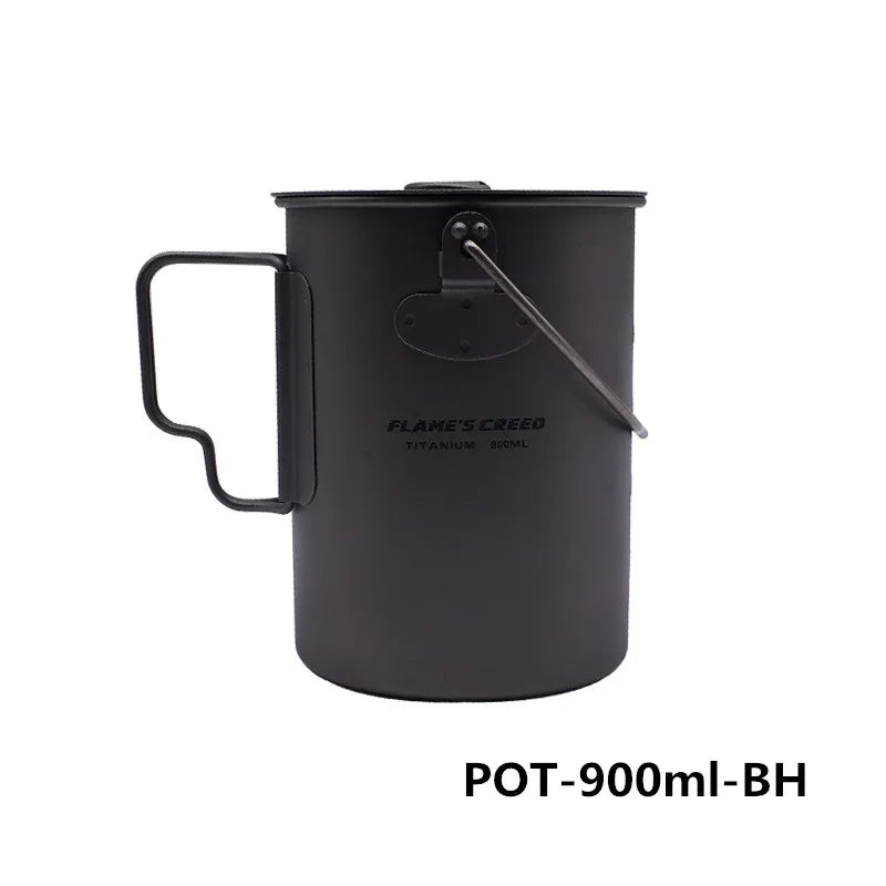FLAME'S CREED 1100ml 1950ml Ultralight Outdoor Camping Titanium Pot & pan Cooking Pot fry pan Titanium Cookware Sets Pot