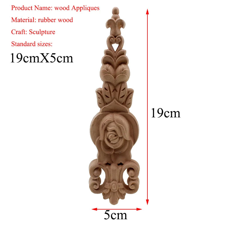VZLX New Flower Wood Carving Natural Wood Appliques for Furniture Cabinet Unpainted Wooden Mouldings Decal Decorative Figurine