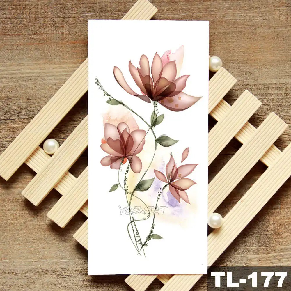 Lotus Peony Rose Flowers Waterproof Temporary Tattoo Sticker Minimalist Flash Tattoos Body Art Fake Arm tatoo Women