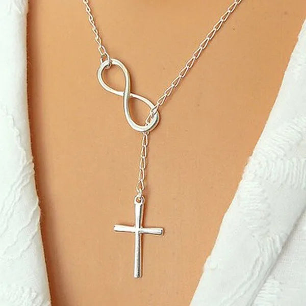 NK609+ Hot Selling New Punk Minimalist Infinity Luck 8 Cross Leaf Pendants Necklaces For Women Jewelry Clavicle Chain Collier