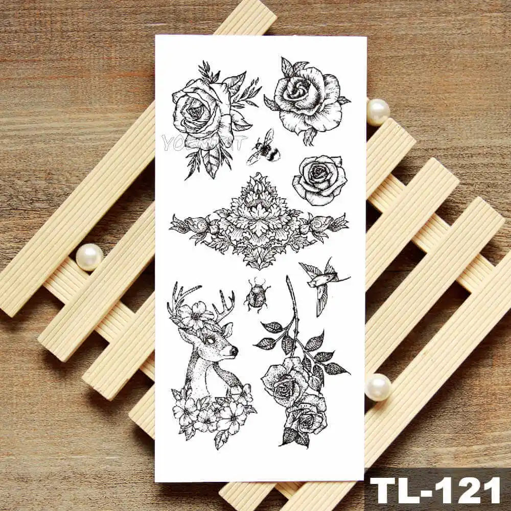 Lotus Peony Rose Flowers Waterproof Temporary Tattoo Sticker Minimalist Flash Tattoos Body Art Fake Arm tatoo Women