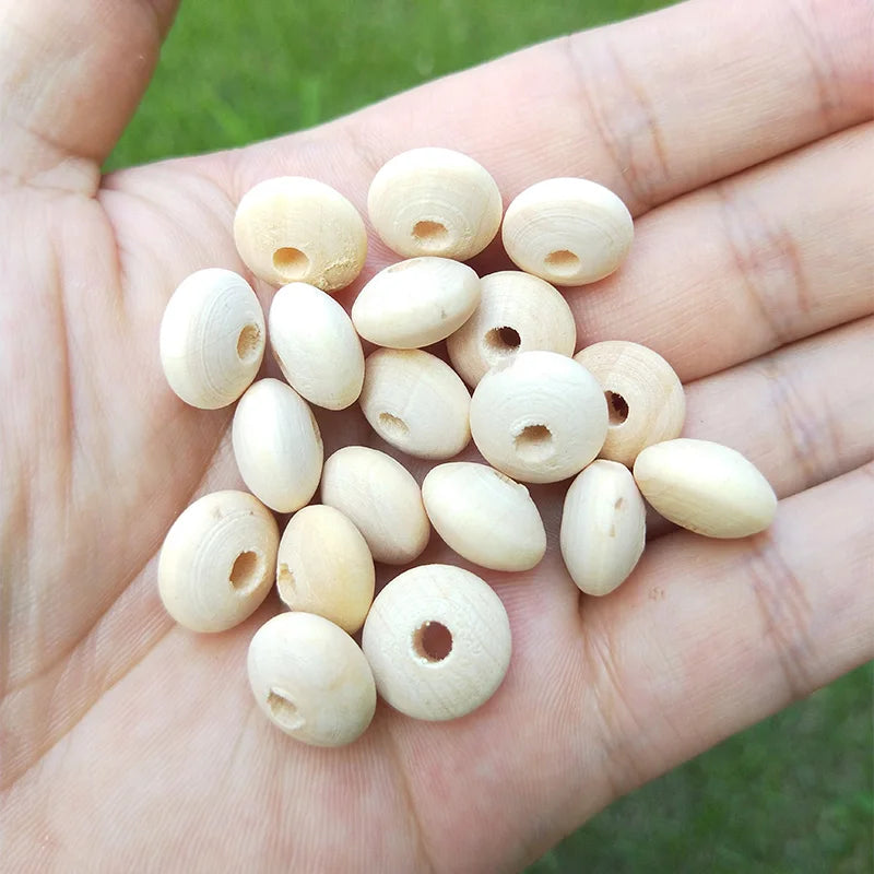 Wooden Flat Round Beads Loose Spacer Eco-Friendly Natural-Color Wood Beads for DIY Jewelry Making Accessories