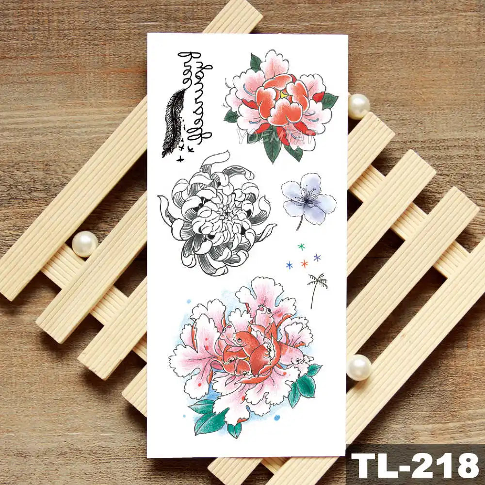 Lotus Peony Rose Flowers Waterproof Temporary Tattoo Sticker Minimalist Flash Tattoos Body Art Fake Arm tatoo Women