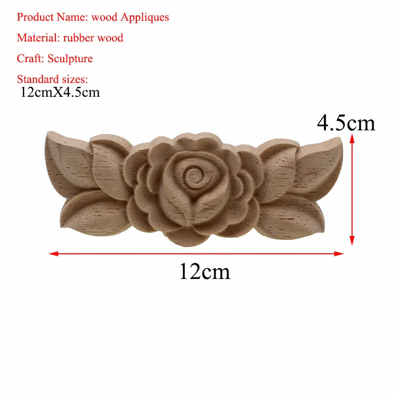 VZLX New Flower Wood Carving Natural Wood Appliques for Furniture Cabinet Unpainted Wooden Mouldings Decal Decorative Figurine