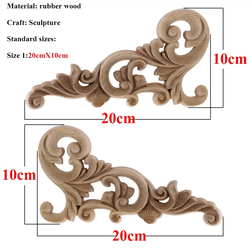 VZLX Unique Natural Floral Wood Carved Wooden Figurines Crafts Corner Appliques Frame Wall Door Furniture Woodcarving Decorative