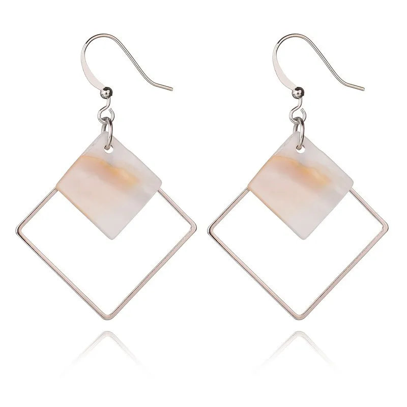 Minimalist Punk Wholesale Love Square White Shell Drop Earrings For Women Ear Jewelry Wedding Geometric oorbellen