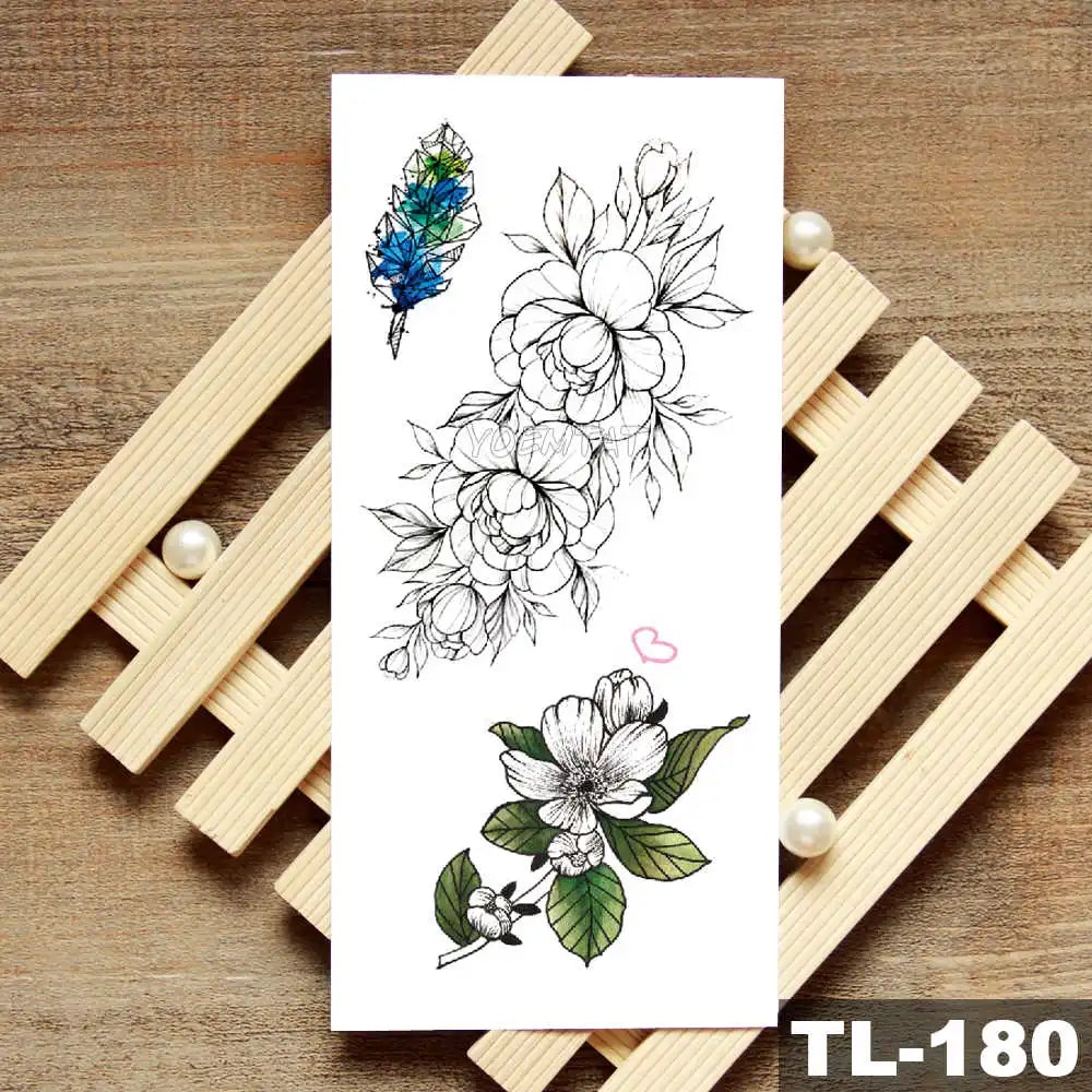 Lotus Peony Rose Flowers Waterproof Temporary Tattoo Sticker Minimalist Flash Tattoos Body Art Fake Arm tatoo Women