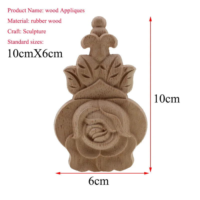 VZLX New Flower Wood Carving Natural Wood Appliques for Furniture Cabinet Unpainted Wooden Mouldings Decal Decorative Figurine