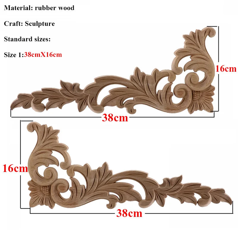 VZLX Unique Natural Floral Wood Carved Wooden Figurines Crafts Corner Appliques Frame Wall Door Furniture Woodcarving Decorative