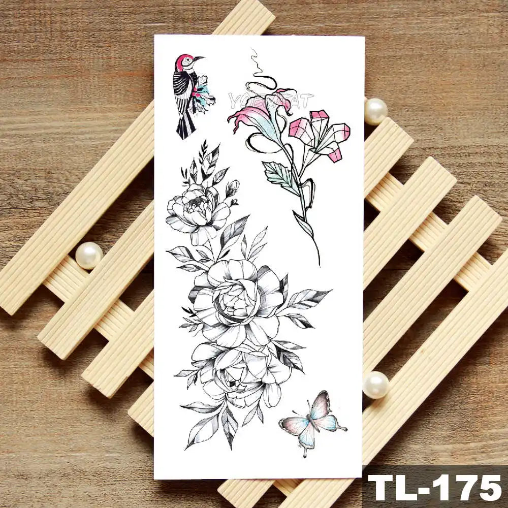 Lotus Peony Rose Flowers Waterproof Temporary Tattoo Sticker Minimalist Flash Tattoos Body Art Fake Arm tatoo Women