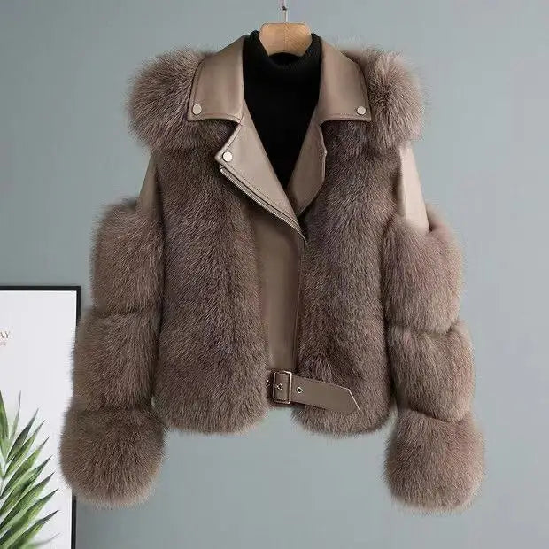 Winter New Real Fox Fur Coats With Genuine Sheepskin Leather Wholeskin Natural Fox Fur Jacket Outwear Luxury Women New