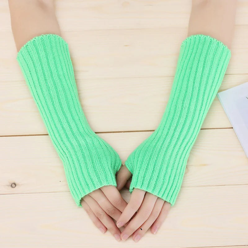 New Women Fingerless Gloves Arm Warmers Goth Knitted Kawaii Work Gloves Ankle Wrist Sleeves Harajuku Anime Cosplay Accessories