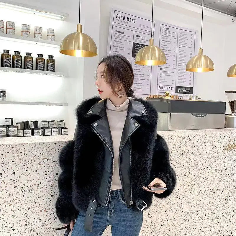 Winter New Real Fox Fur Coats With Genuine Sheepskin Leather Wholeskin Natural Fox Fur Jacket Outwear Luxury Women New