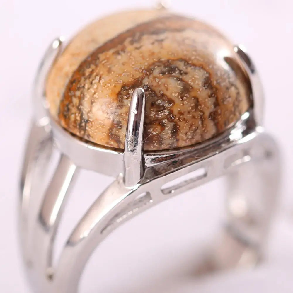 Natural Stone Black Onyx Round CAB Cabochon Bead Finger Rings Jewelry Gift