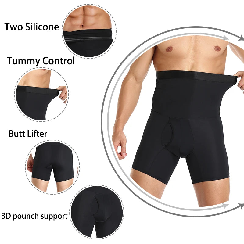 Men Body Shaper Compression Shorts Waist Trainer Tummy Control Boxer Shaping Underwear Flat Tummy Girdle Body Shaper Silicone US