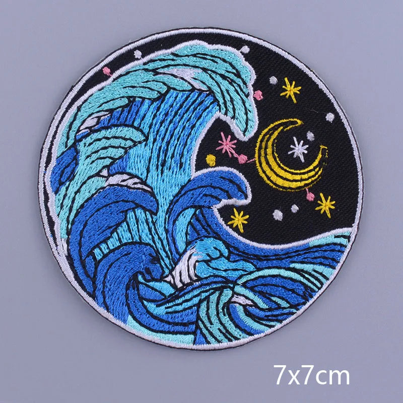 Space Adventure Patch On Clothes Embroidered Patches For Clothing Stickers Mountain Natural Appliques Waves Badge For Jacket DIY