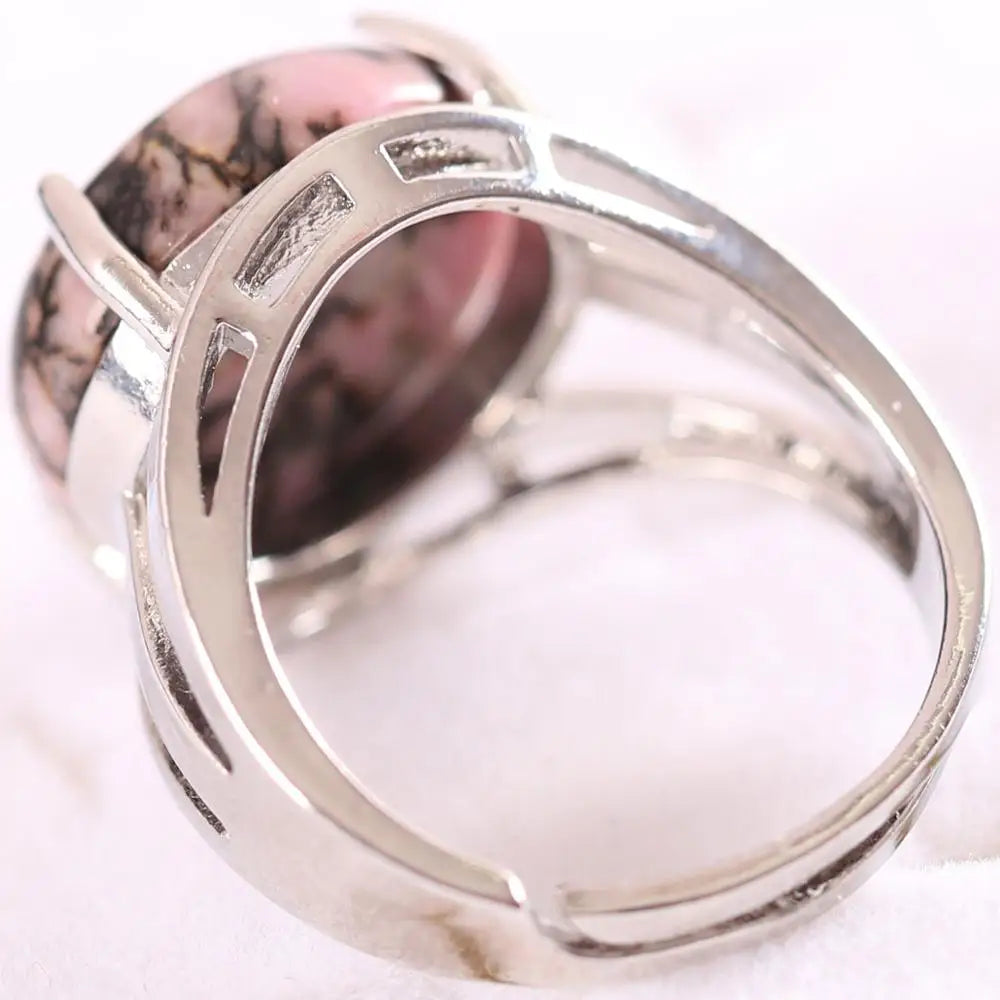 Natural Stone Black Onyx Round CAB Cabochon Bead Finger Rings Jewelry Gift