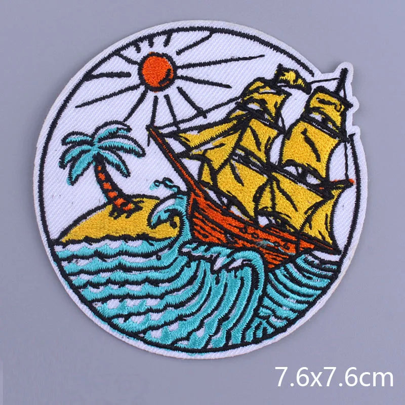 Space Adventure Patch On Clothes Embroidered Patches For Clothing Stickers Mountain Natural Appliques Waves Badge For Jacket DIY