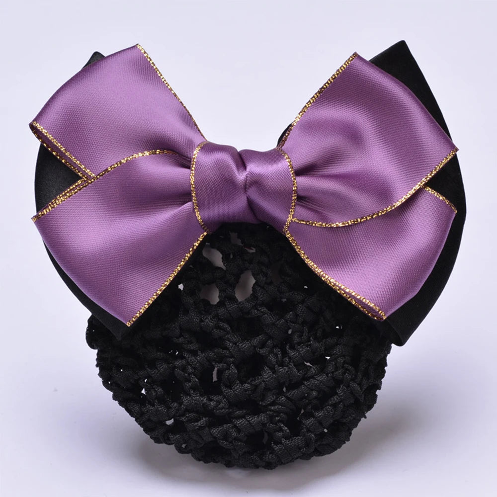 New Floral Lace Satin Bow Hair Net Barrette Bank Staff Flight Attendant Nurses Satin Hair Clip Net Snood Women Hair Accessories