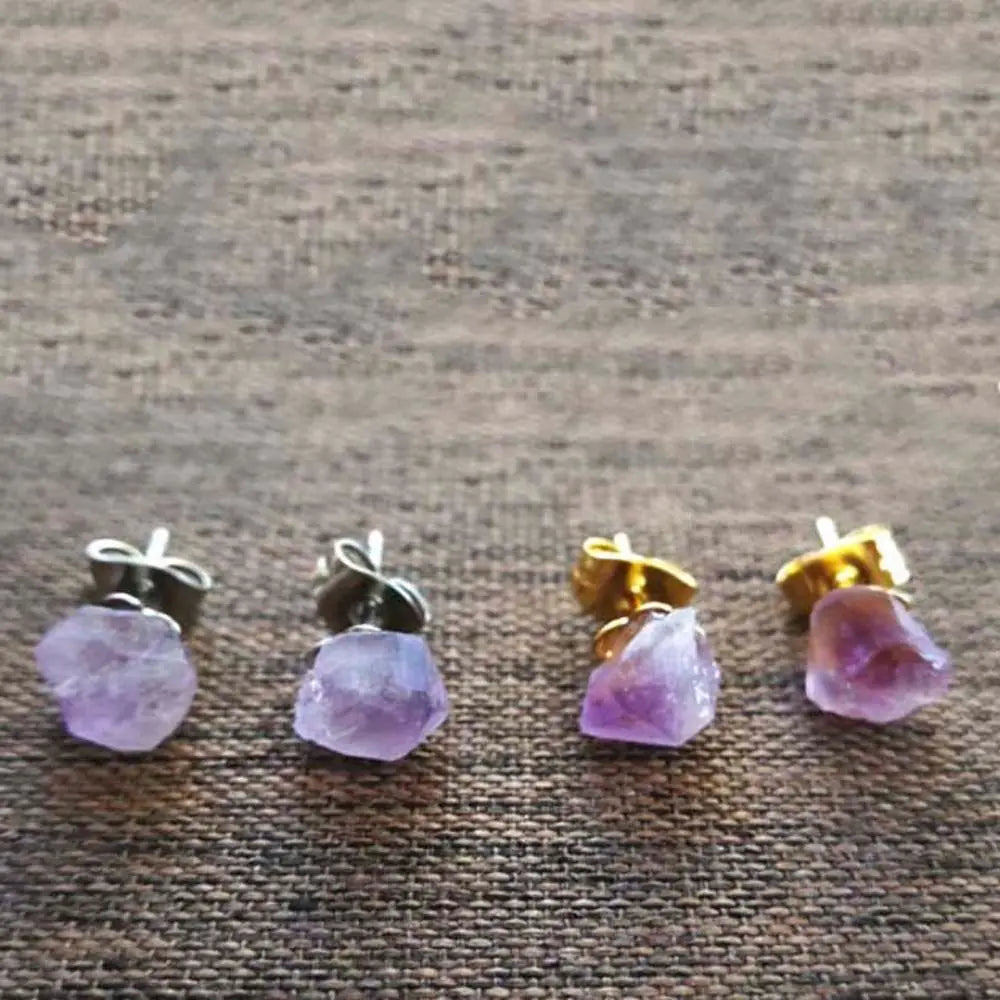 Natural Amethyst Rough Stone Earrings Simple Fashionable Women Purple Crystal Earrings Jewelry
