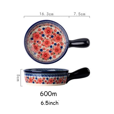 New Ceramic Bowls Polish Style Bakeware Baking Binaural Bowl With Handle  Tableware Salad Dessert Steak Pasta Plate