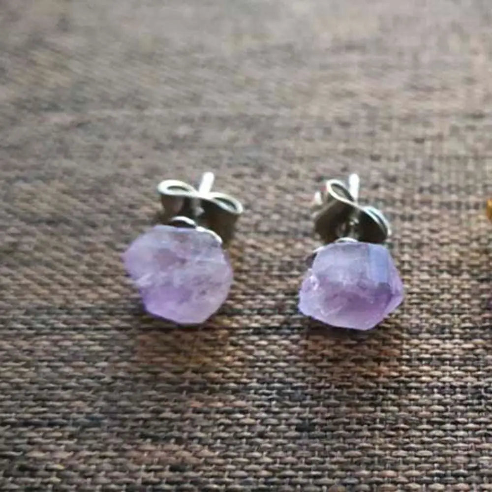 Natural Amethyst Rough Stone Earrings Simple Fashionable Women Purple Crystal Earrings Jewelry
