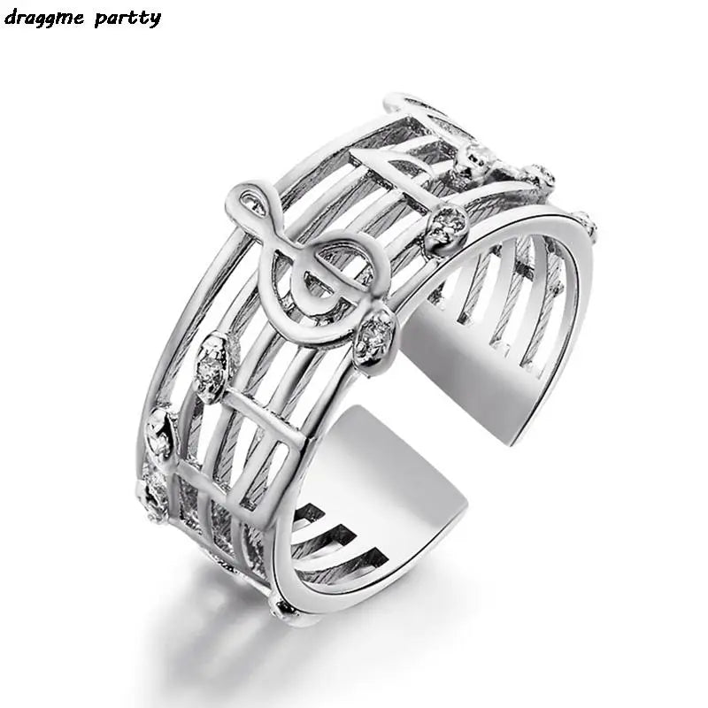 New Design Women Rings Fashion Art Music Note Staff Hollow Charms Finger Rings Unisex Birthday Gift Accessories