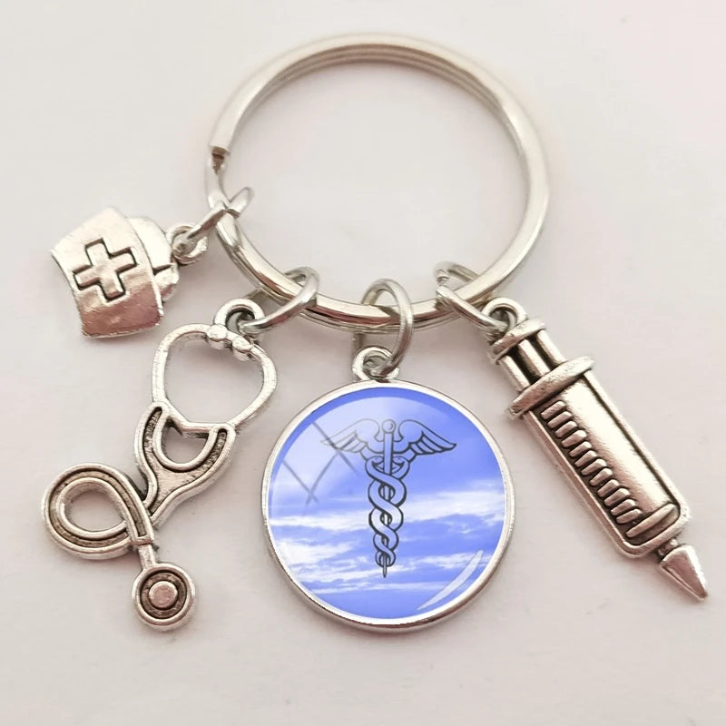 New medical staff with snake symbol finger keychain medical student keychain key pendant custom