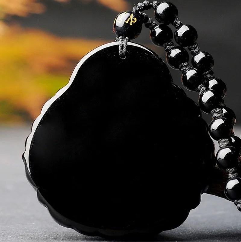 Natural Black Obsidian Money Buddha Pendant Necklace Chinese Hand Carved  Accessories Amulet for Men Women Fashion Jewelry