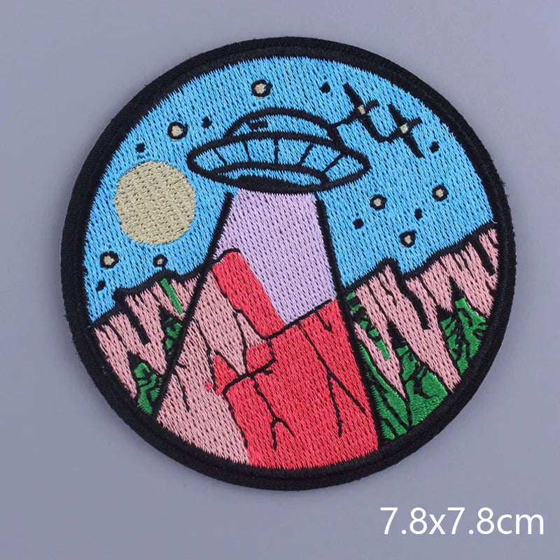 Space Adventure Patch On Clothes Embroidered Patches For Clothing Stickers Mountain Natural Appliques Waves Badge For Jacket DIY