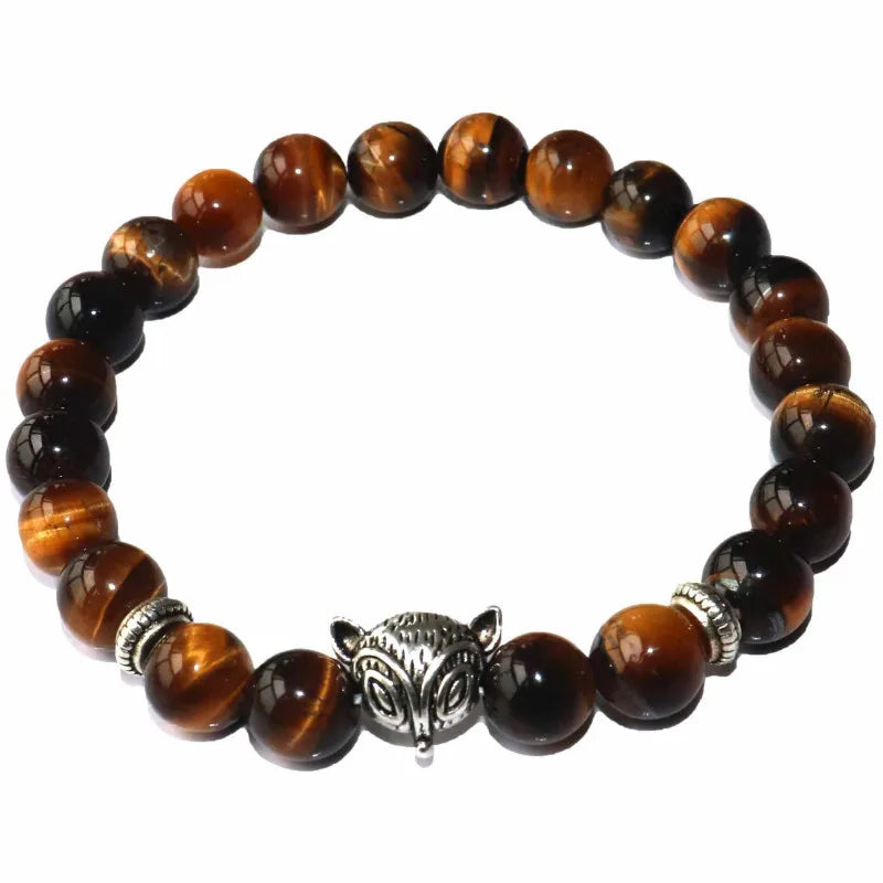 Natural Stone Men's Beaded Jewelry Crystal Agates Jades Tiger Eye Stone Beaded Fox Bracelets Party Gift Stretch Yoga Jewelry