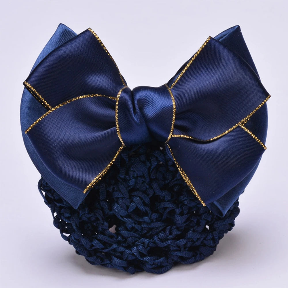 New Floral Lace Satin Bow Hair Net Barrette Bank Staff Flight Attendant Nurses Satin Hair Clip Net Snood Women Hair Accessories