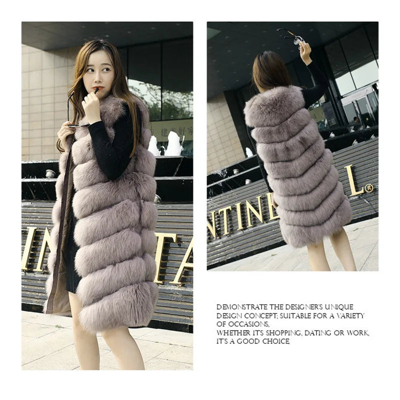 women's jacket 2025 fur jacket 90cm diagonal slim natural fox fur vest mid-length fox fur vest real fur jacket natural fur good