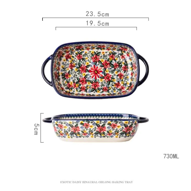 New Ceramic Bowls Polish Style Bakeware Baking Binaural Bowl With Handle  Tableware Salad Dessert Steak Pasta Plate