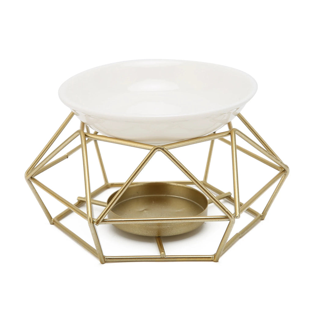 Essential Oil Burner Ceramic Tealight Candle Holder Oil Burner Hollow Out Iron Base Aroma Diffuser For Home Decoration Easily