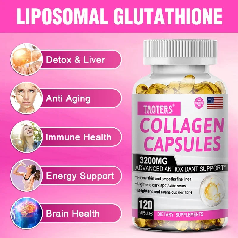TAOTERS Collagen Supplement - Contains Glutathione To Reduce Wrinkles and Promote Healthy Skin, Hair and Nails, Antioxidant