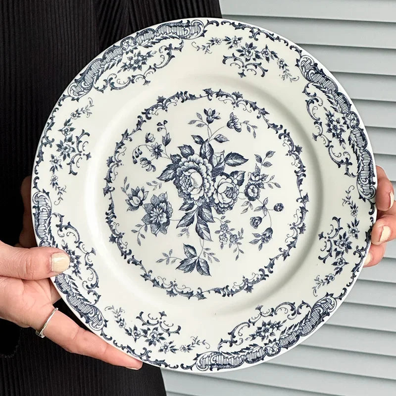 8/10Inch French Vintage Rose Ceramic Plate European Style Dinner Dishe Plates Salad Dessert Dinner Dish Household Art Tableware