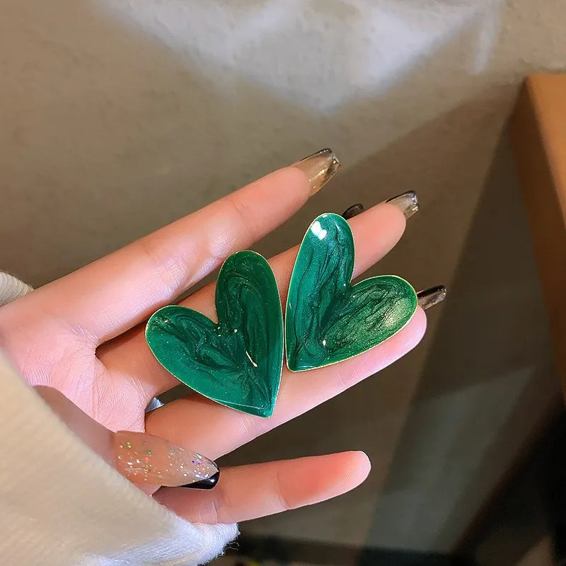 Big Heart Stud Earrings for Women Girl Korean Love Drop Glaze Aesthetic Daily Life Minimalist Jewelry