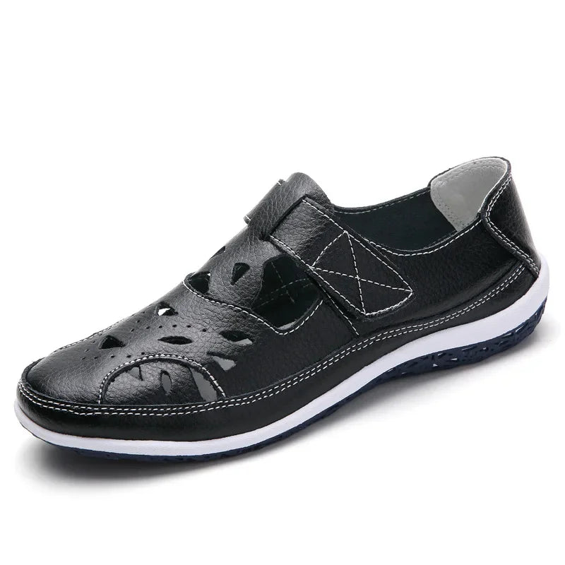 Women's Sandals 2020 Summer Genuine Leather Handmade Ladies Shoe Leather Sandals Women Flats Beach shoes Retro Mother Shoes