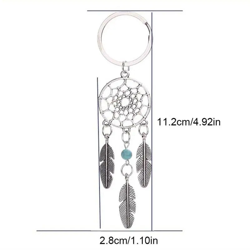 Natural Stone Dream Catcher Keyring Bag Charm Fashion Jewelry Feather Wing Keychain For Women Girl Party Gift