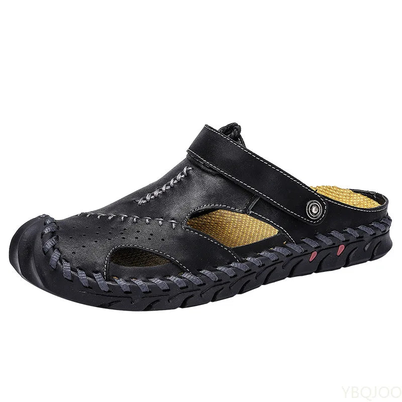 2022 New Summer Men's Sandals Soft Comfortable Breathable Leather Sandals Men Outdoor Beach Sports Sandals Plus Size Men's Shoes
